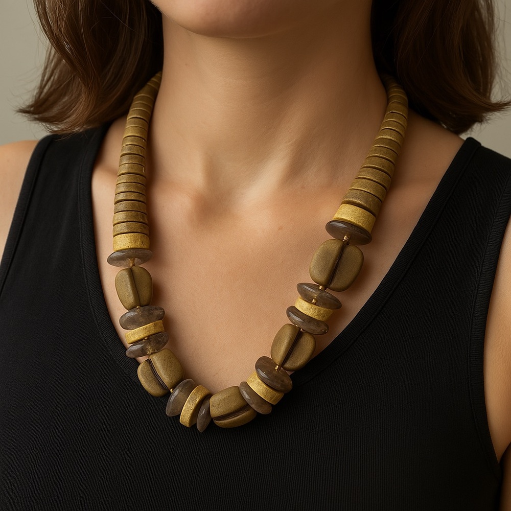Chunky Necklace Statement 21” long tan cream